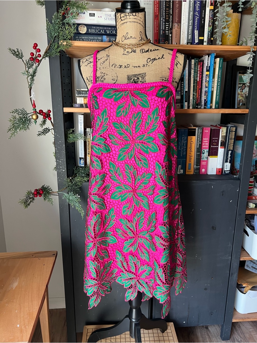 Alex Marie Hot Pink & Green Floral Lace Mini Dress